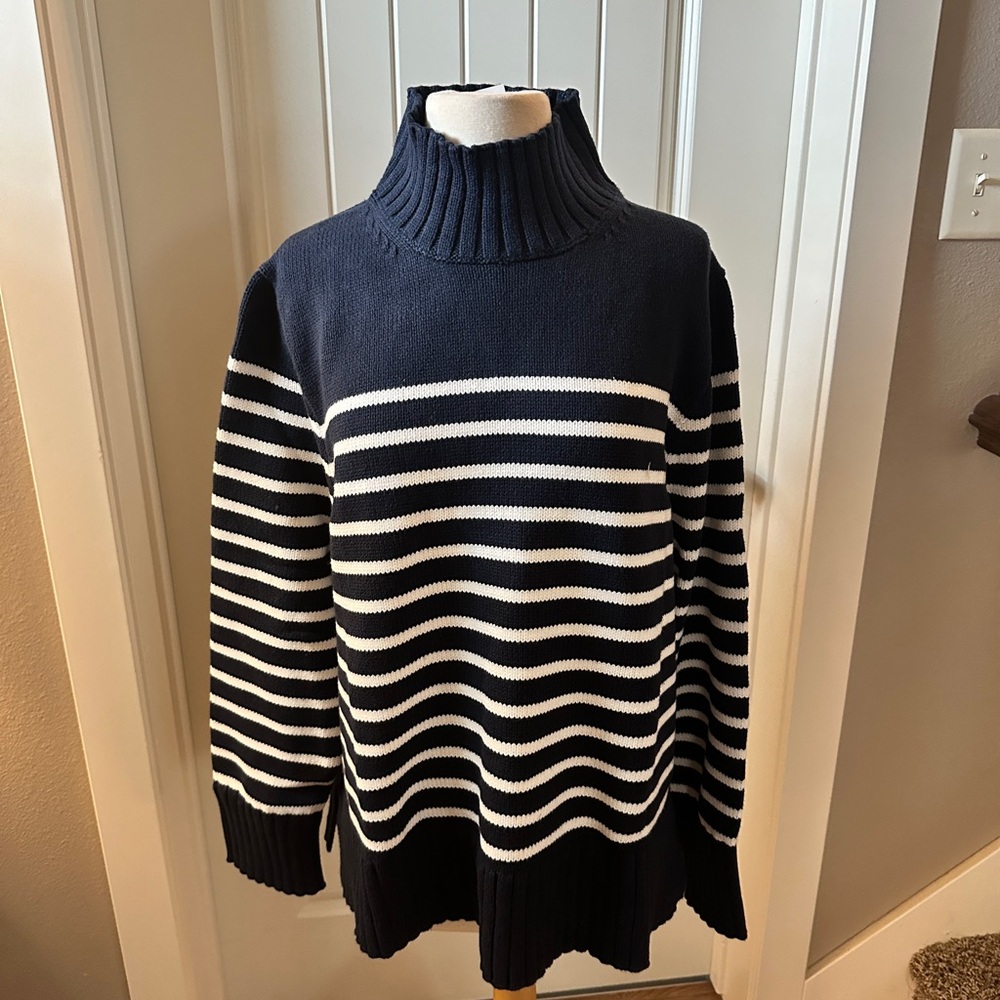 J. Crew Women’s XXL Cotton Turtleneck Sweater - Navy Ivory Stripe NWT